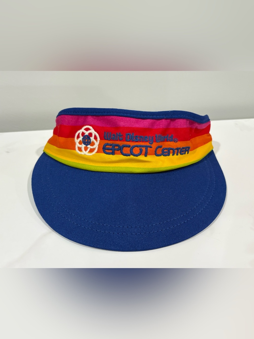 Adult VTG 80s Disney World EPCOT Center Adjustable Rainbow Sun Visor Cap Hat